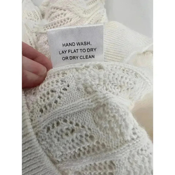 Burgess Cotton Cashmere Ivory Crochet Cardigan Sweater With Pockets Size XSMALL - Picture 10 of 10